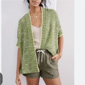 EESOME Women's Open Front Chunky Green & Yellow Sweater Cardigan M